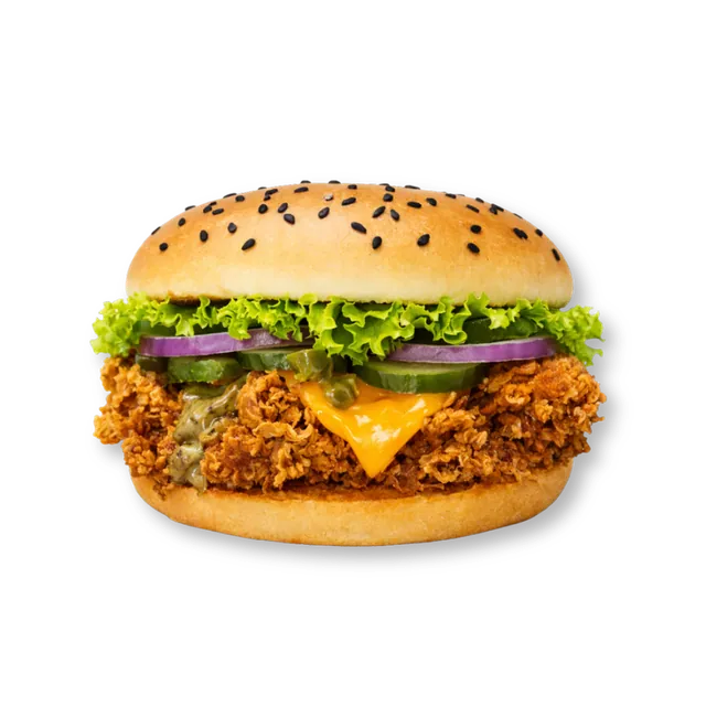 Heavenly Herby: 4.5-inch soft bun, cheese slice, lettuce, onions, capsicum, cucumbers, green sauce, mustard sauce, white sauce