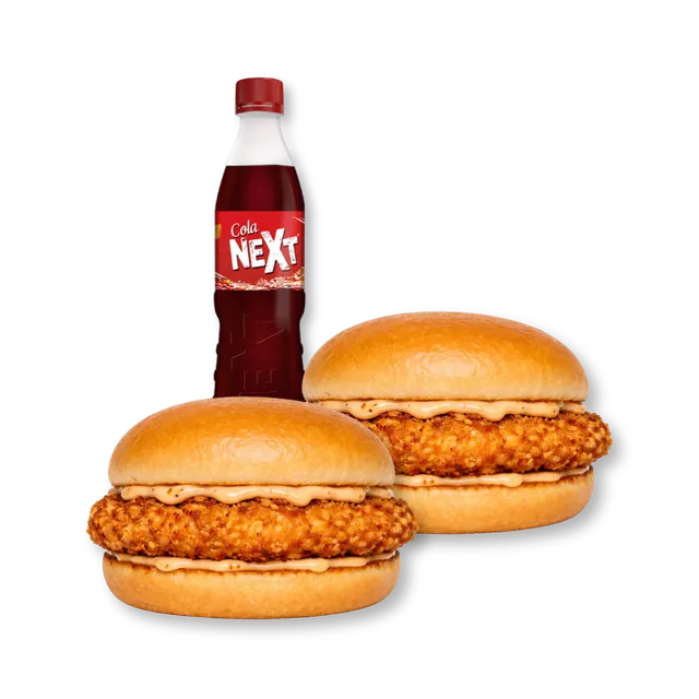 Junior Chickers: 2 Junior Signature Chicken Burgers + 300ml Soft Drink