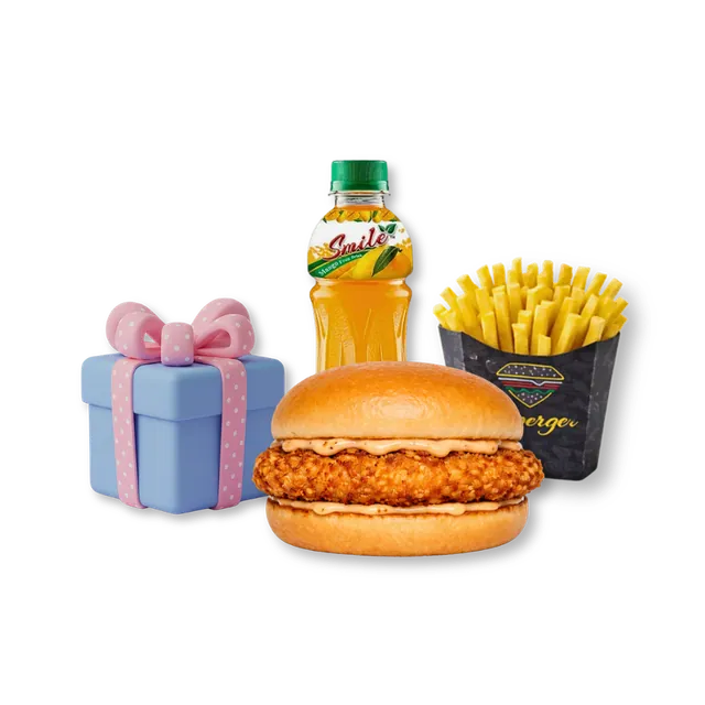Little Chicker: 1 Junior Signature Chicken Burger + Premium Fries + Juice + Surprise Gift