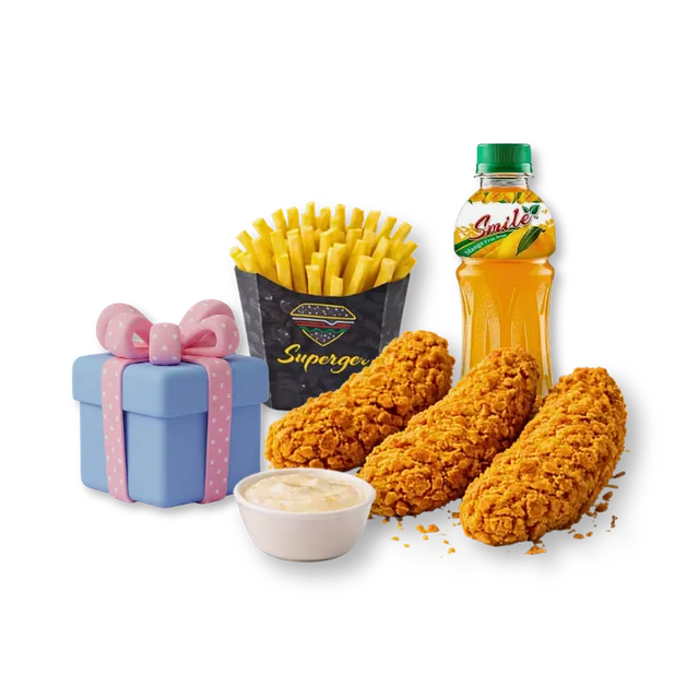 Little Tender: 3 Boneless Chicken Strips + Premium Fries + Sauce + Juice + Surprise Gift