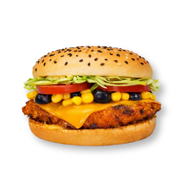 Rustic Piquant (Spicy): 4.5-inch soft bun, cheese slice, iceberg, tomatoes, olives, sweet corns, red sauce, honey mustard, white sauce